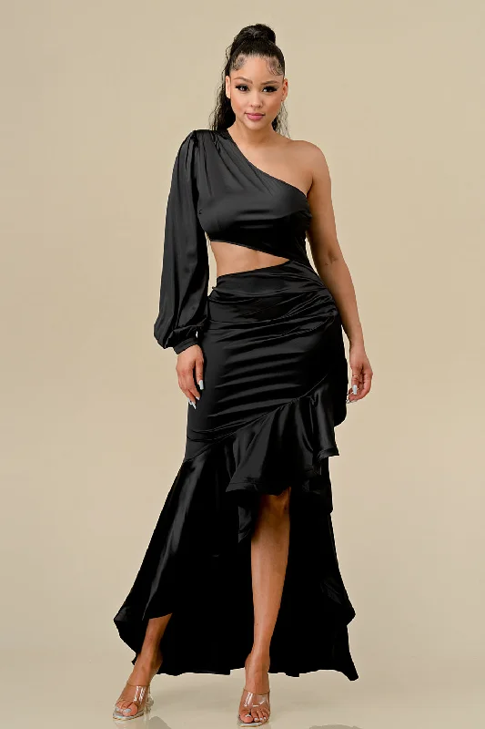 High Low One shoulder Ruffle Dress