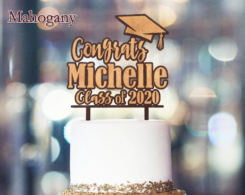 Graduation Cake Topper or Cup Cake Personalized Wood Name 2022 Decoration Rustic Graduate Custom Tier Toppers Party Favors for Son Daughter