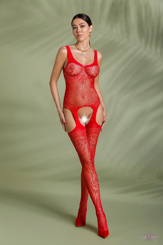 Passion Eco Floral Red Bodystocking