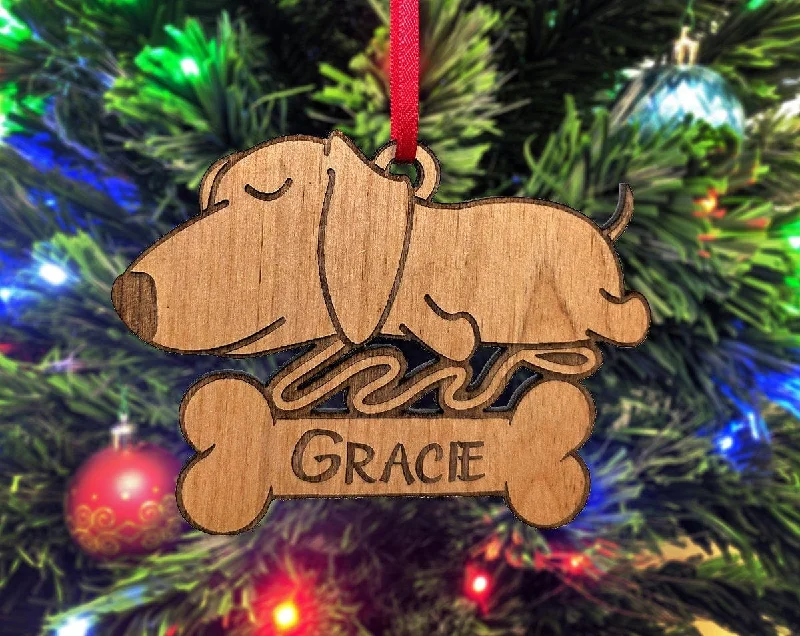 Dachshund Birthday Puppy Gift for Kids Custom Ornament for Son Daughter New Dog Surprise Engraved Wood with Name of New Pet for Christmas