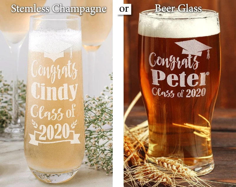 Graduation Personalized Stemless or Beer Class of 2022 Family Party Favors Man Cave Pub Style Grad Decorations for Women Men Wine Gift