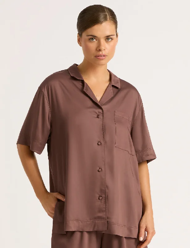 Vegan Silk Short Sleeve Sleep Shirt - Garnet