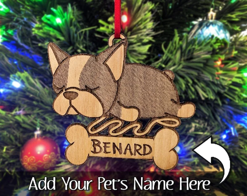 French Bulldog Christmas Gift Bulldog Ornament Engraved Present Idea for Sister Brother Rustic Wood Rescue Dog Tree Decoration for Holidays