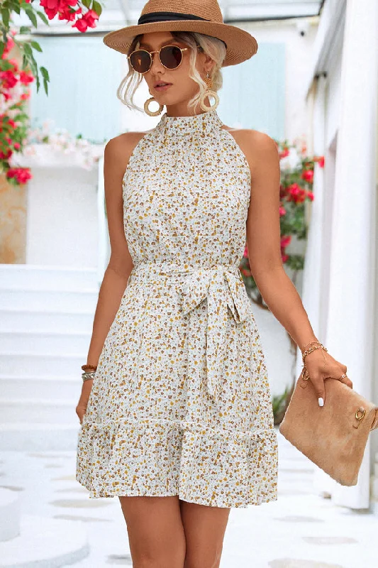 Floral Print Halter Neck Mini Dress