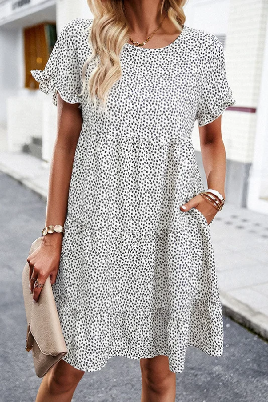 Fashion Floral Print Short Sleeve Mini Dress