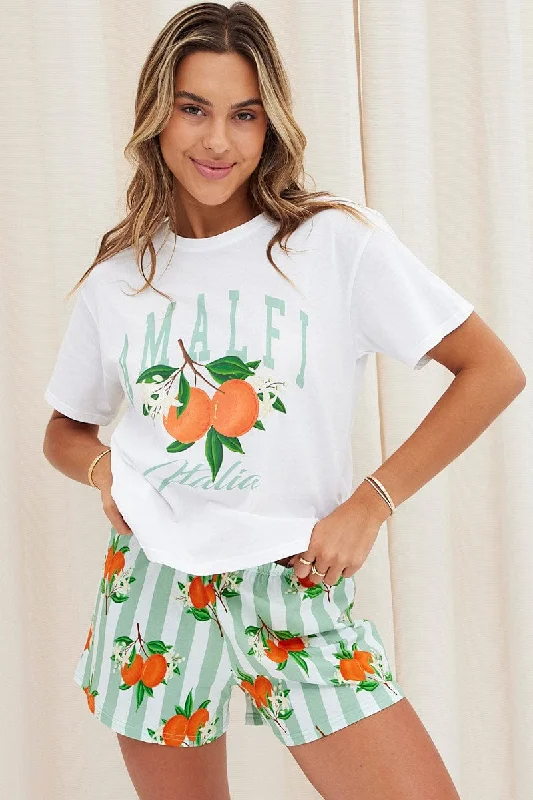 Print Graphic PJ Amalfi Orange Stripe Short Set Pyjama