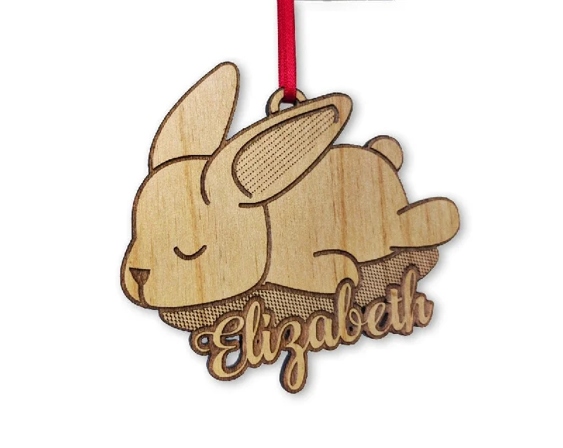 Custom Cute Bunny Wood Ornament Engraved Rabbit Childs Birthday Gift Personalized First Pet Baby Bunnies Decoration Animal Lover Farm Decor