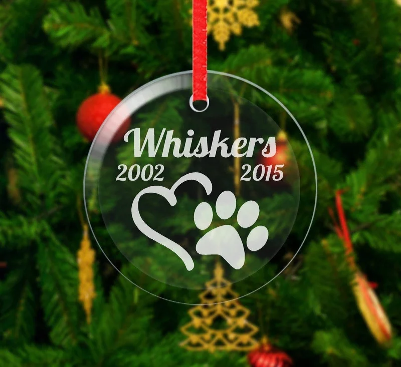 Heart Paw Design Pet Memorial | Glass Ornament