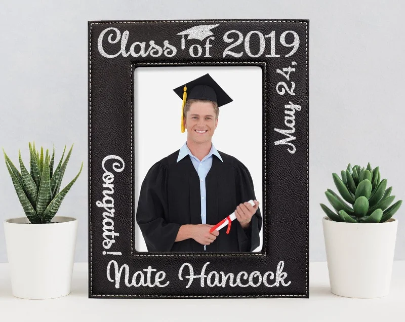 Engraved Photo Frame Personalized Graduation 5x7 for High School College 2023 Student Gifts for Him Her Party Decoration Favor Centerpiece