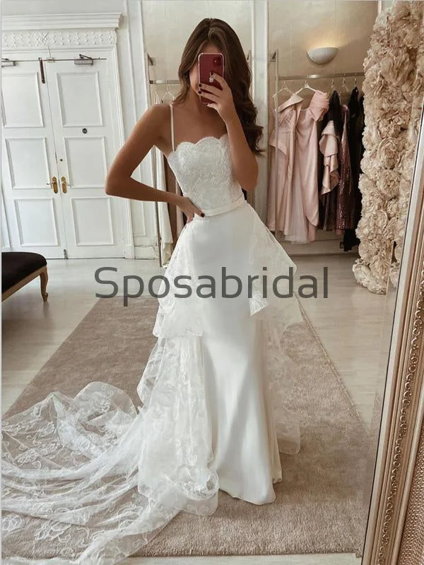 Charming Mermaid Spaghetti Straps Lace Vintage Modest Wedding Dresses WD0428