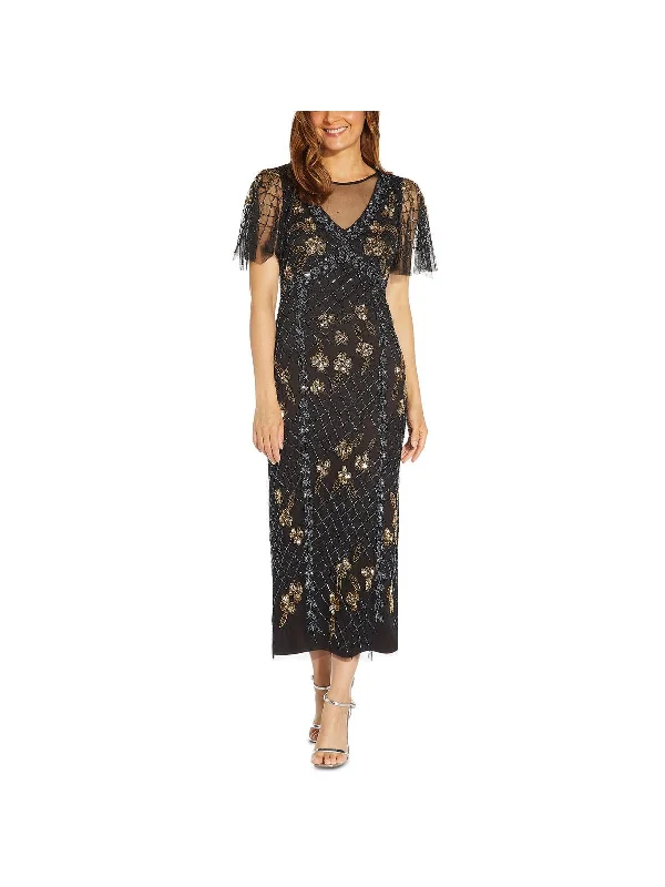 Plus Womens Embellished Beaded Midi Dress