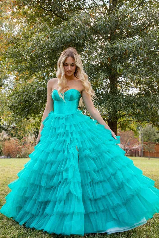 A-Line Strapless Sweetheart Ruffles Empire-Waist Sleeveless Long Prom Dress