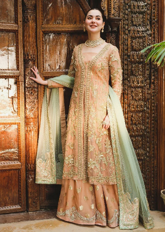 Tea Pink Embroidered Pakistani Wedding Dress in Gown Lehenga Style