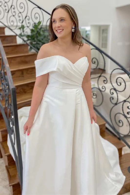 White One-Shoulder A-Line Long Wedding Dress