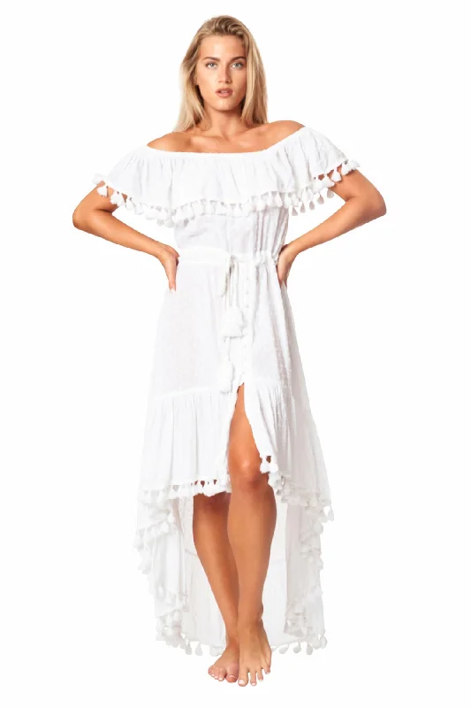 Irene Off Shoulder Ruffled High Low Dress