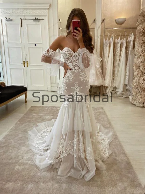 Charming Mermaid Lace Vintage Country Modest Wedding Dresses WD0424