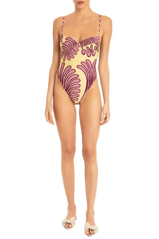 Deco Shell Swimsuit With Straps In Citrus