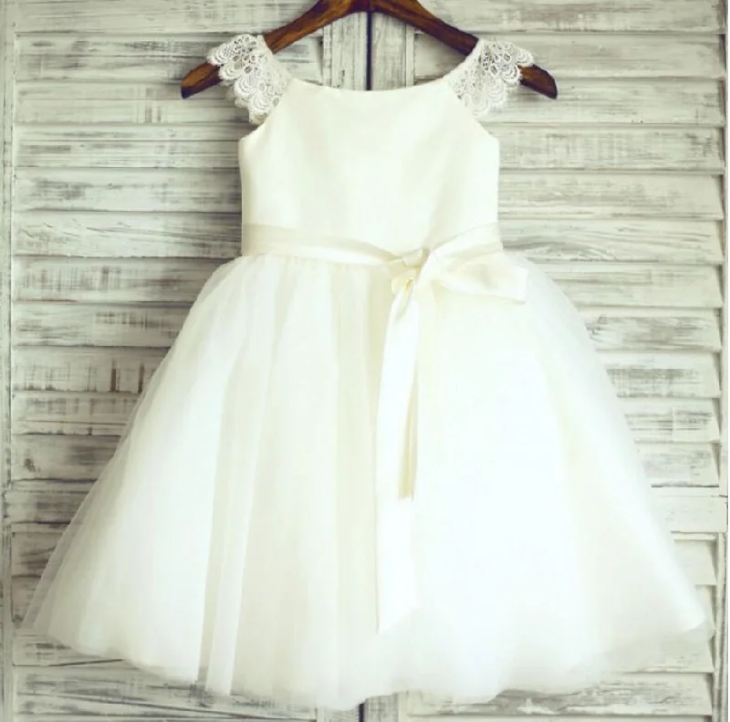 Ivory Lovely Tulle Cheap Flower Girl Dresses, Weding Little Girl Dresses, FGS015