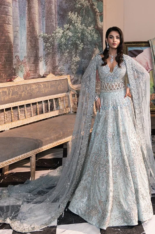 Ice Blue Pakistani Bridal Dress in Gown and Veil Style