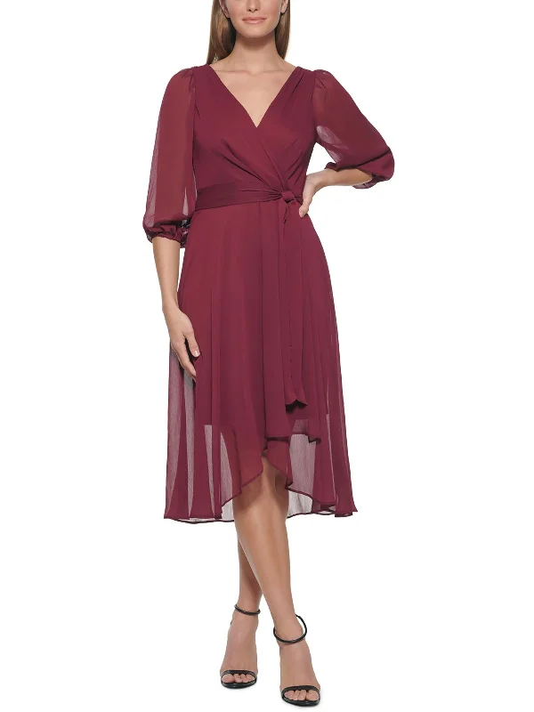 Womens Sheer Midi Fit & Flare Dress