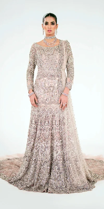 Powder Pink Pakistani Bridal Dress in Royal Gown Style