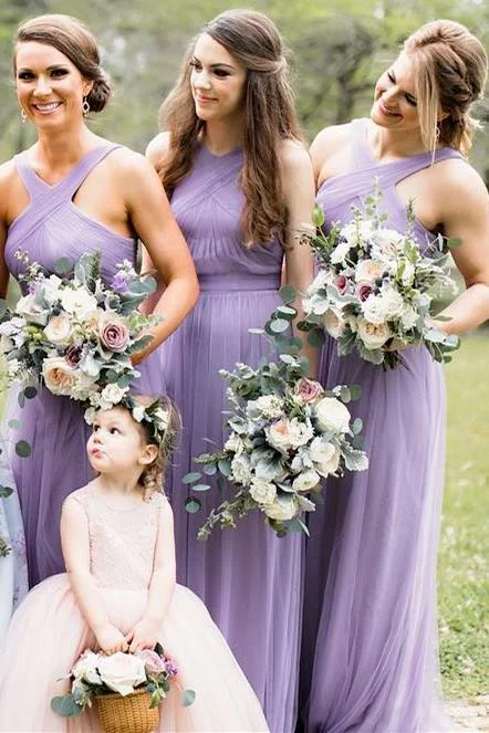 Lavender Chiffon Cross-Front Pleated Bridesmaid Dress