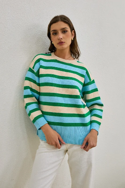 Anya Green Blue Stripe Knit Sweater