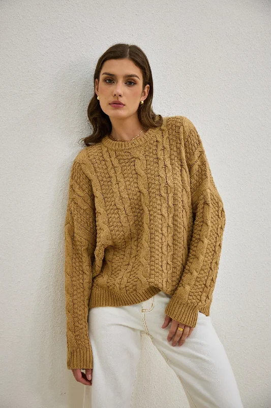 Faith Mocha Cable Knit Sweater