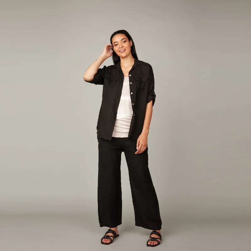 Double Pocket Linen Blouse (Black)