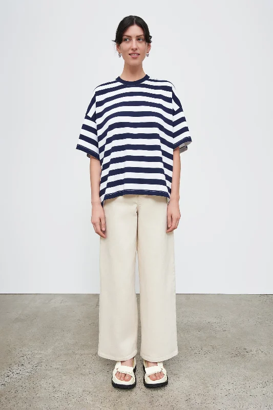 Kowtow Oversized Boxy Tee - Navy White Stripe