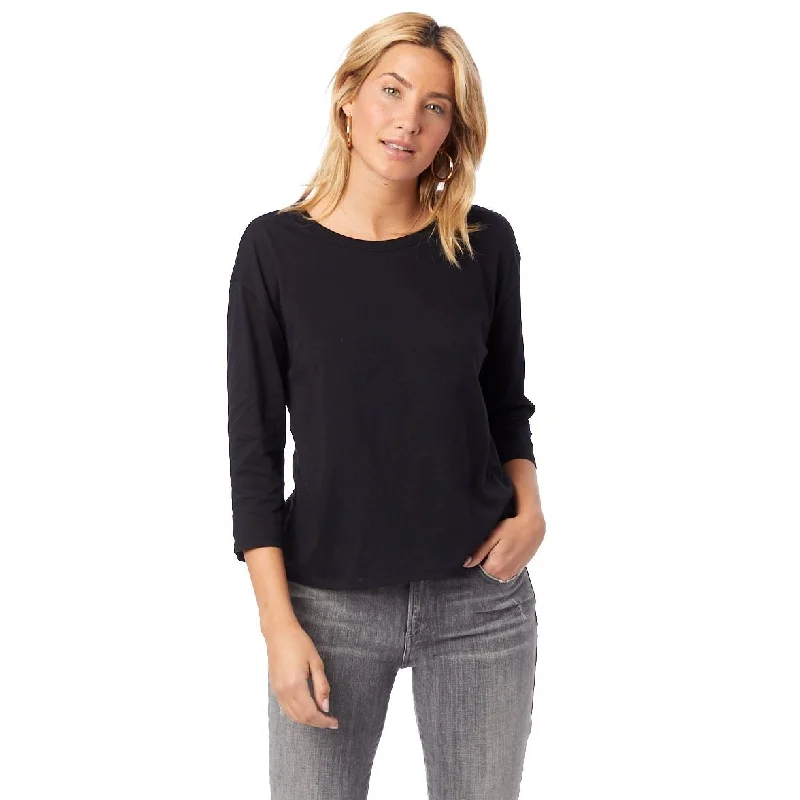 Organic 3/4 Sleeve Boxy T-Shirt (True Black)