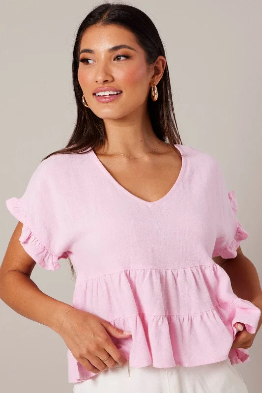 Pink Tiered Top Short Sleeve