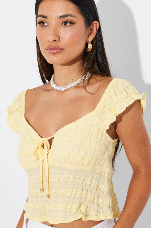 Yellow Puff Sleeve Top Short Sleeve