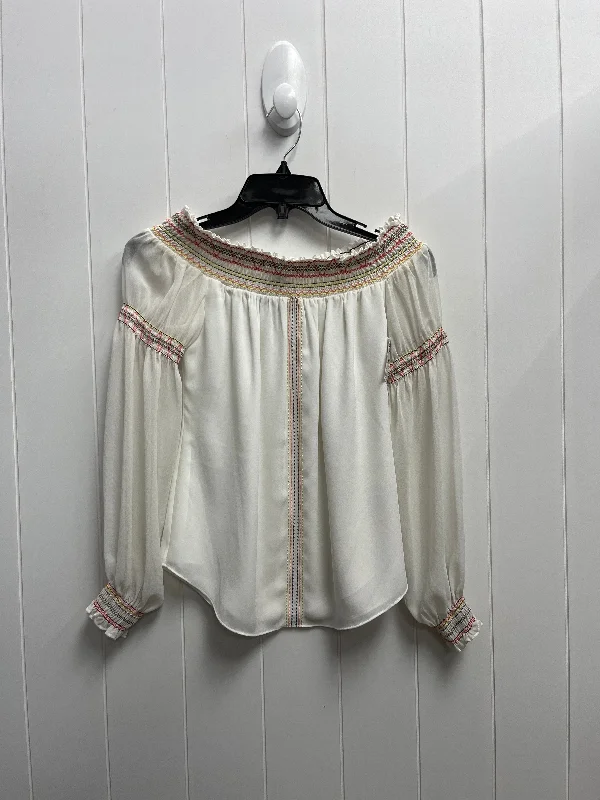 Top Long Sleeve By White House Black Market In Orange & White, Size: Xxs